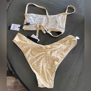 Women's Brown Kendall + Kylie Ruched Bandeau Squareneck Bikini Set